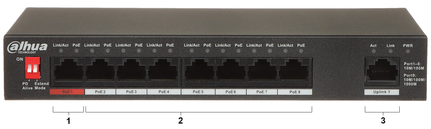 SWITCH POE PFS3009-8ET1GT-96-V2 8-PORTOWY DAHUA-1322640