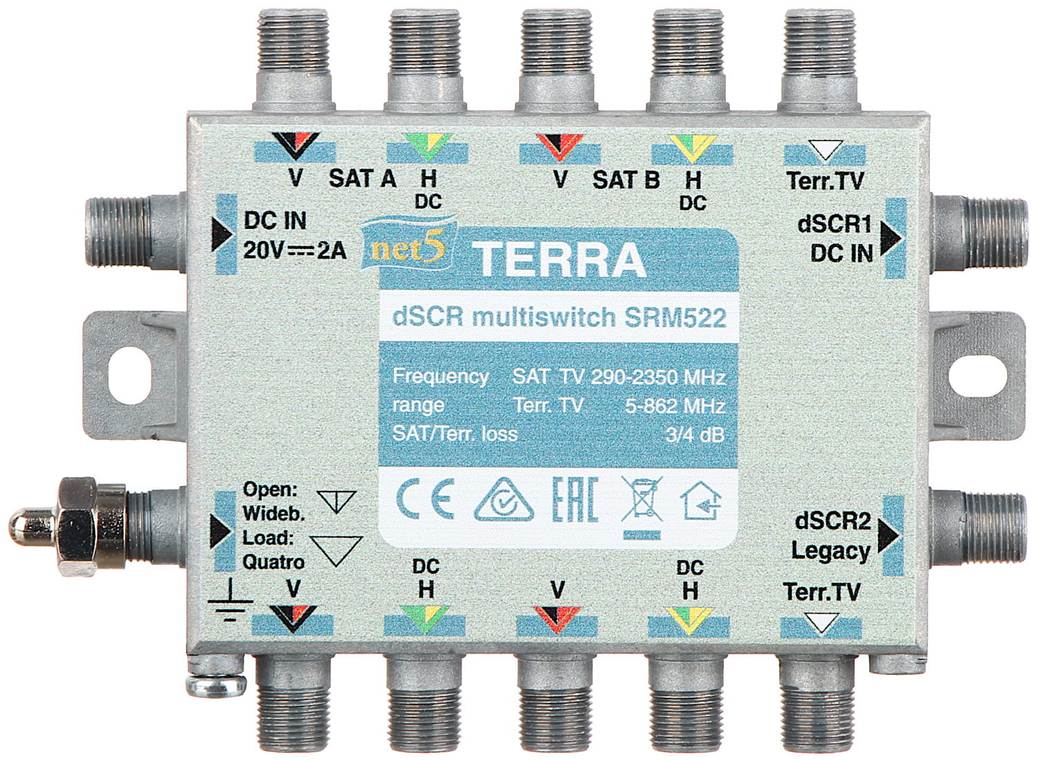 MULTISWITCH PRZELOTOWY UNICABLE I/II SRM-522 5 WEJŚĆ / 5  WYJŚĆ + 2 WYJŚCIA UNICABLE TERRA-1344928