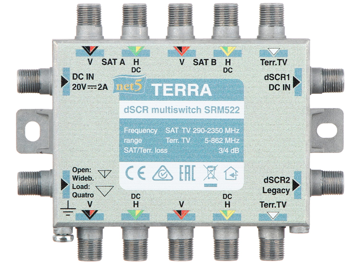 MULTISWITCH PRZELOTOWY UNICABLE I/II SRM-522 5 WEJŚĆ / 5  WYJŚĆ + 2 WYJŚCIA UNICABLE TERRA-1344927