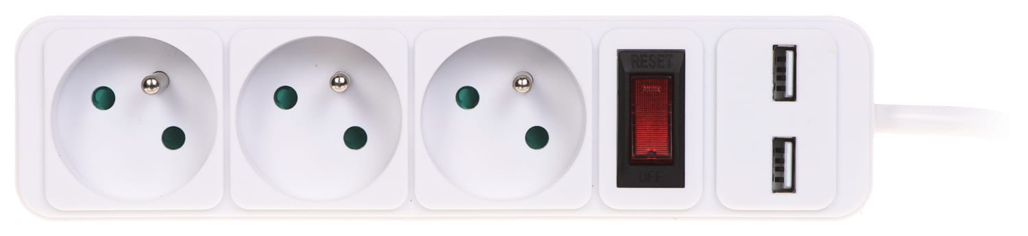 LISTWA ZASILAJĄCA PR-1.5M-3G-SW/USB/W (3 GNIAZDA + 2 USB) 1.3m-1650535