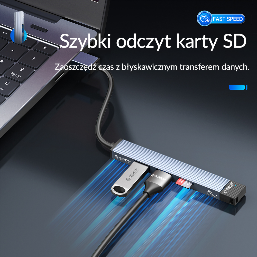 Orico Hub USB-A 5Gbps 3*USB-A, microSD, alu-1636069