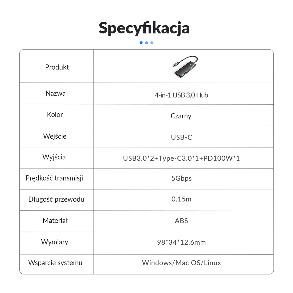 Orico Hub USB-C 2x USB-A, 2x port USB-C 100W-1637586
