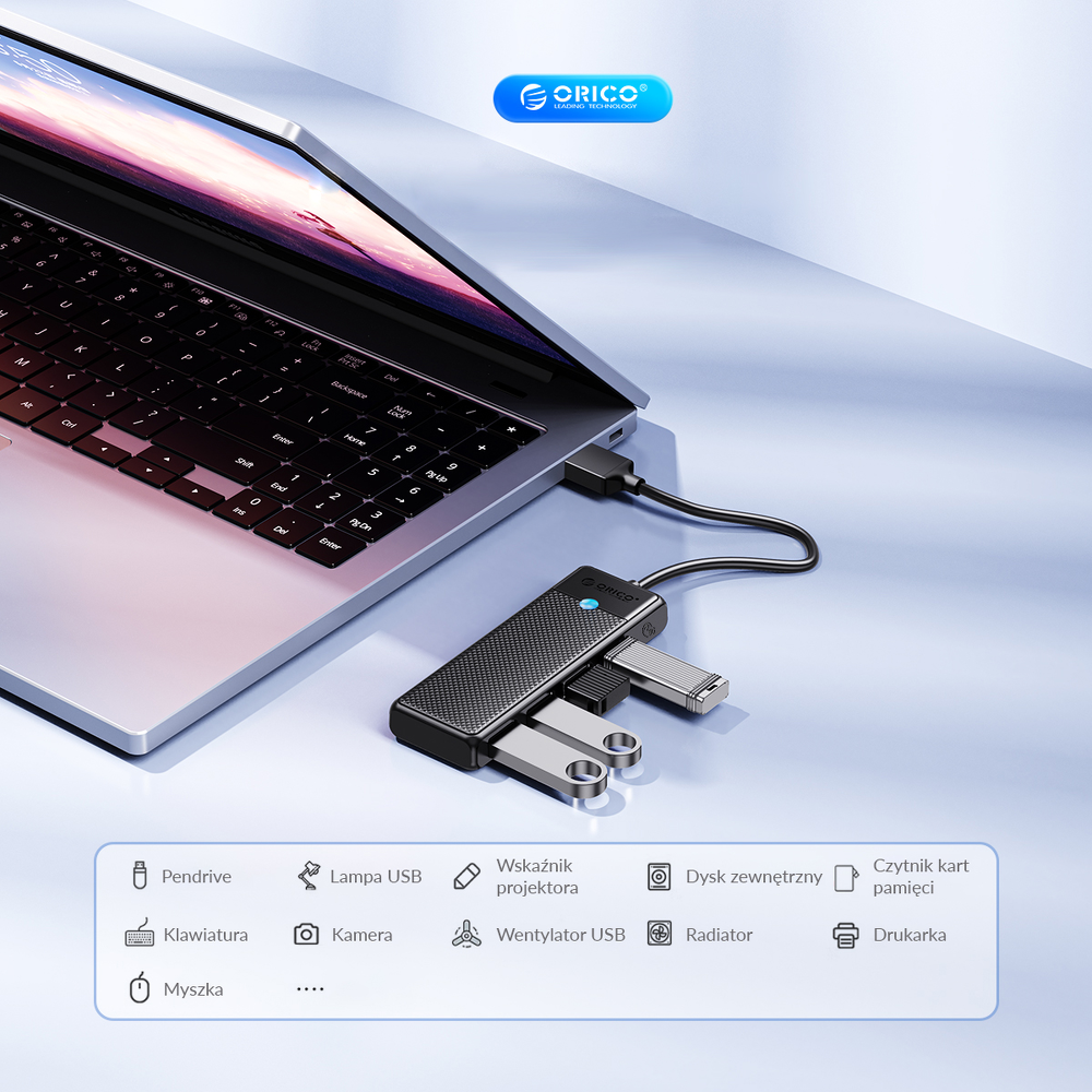 Orico Hub USB-A 4 porty USB-A 3.0 5Gbps czarny-1637619