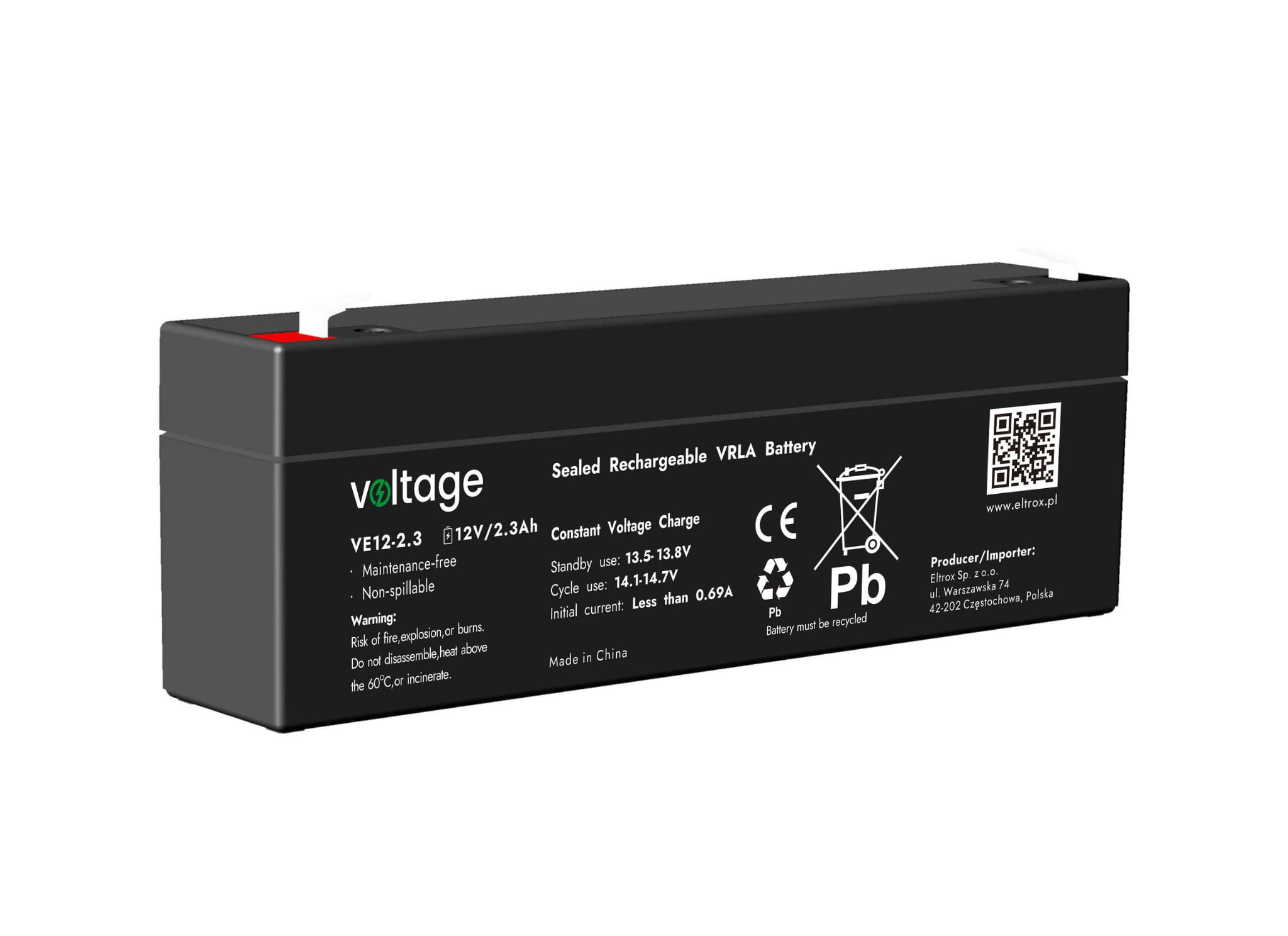 Akumulator AGM Voltage 12V 2,3Ah VE12-2.3 (Żywotność 6-9 lat)-1680797