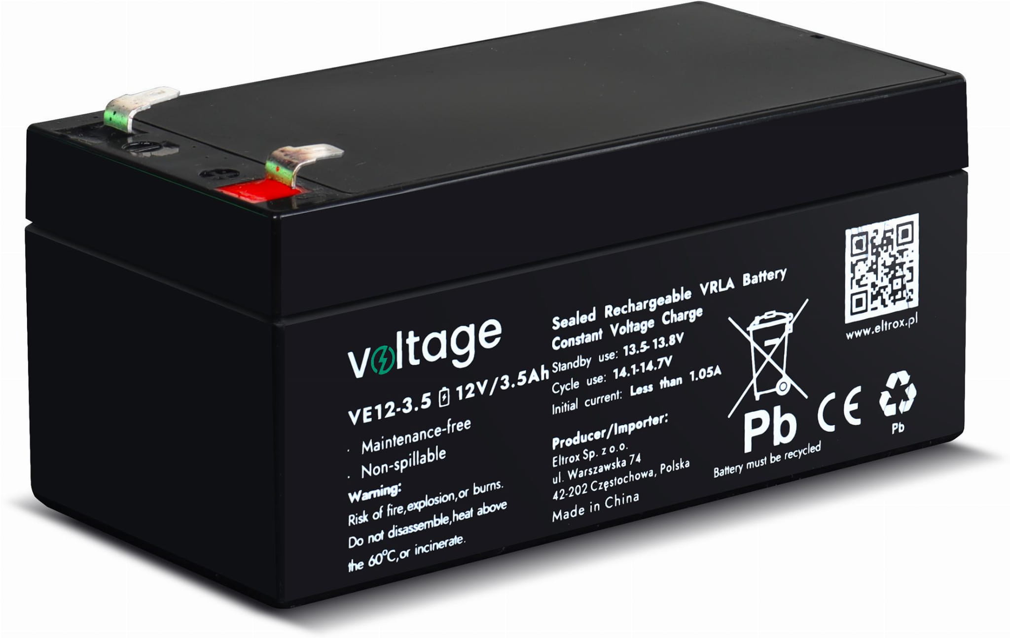 Akumulator AGM Voltage 12V 3,5Ah VE12-3.5 (Żywotność 6-9 lat)-1685407