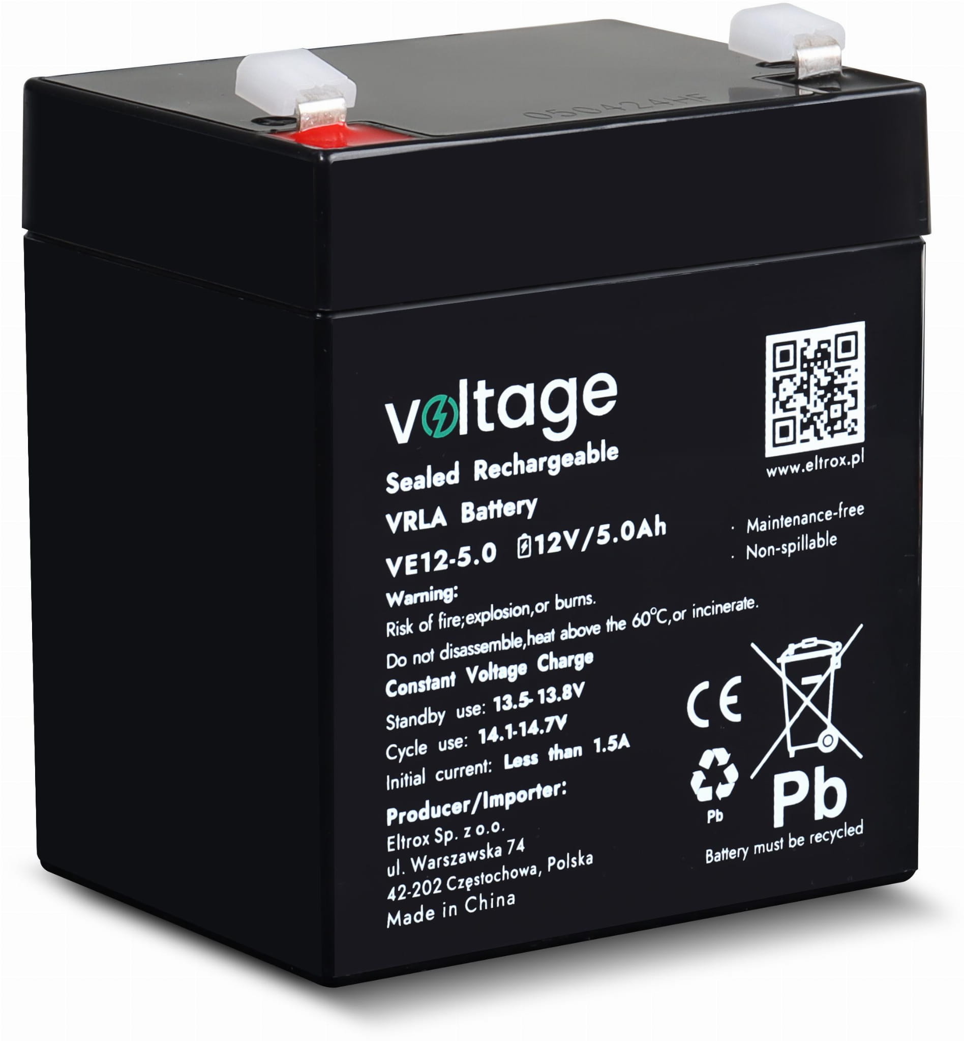 Akumulator AGM Voltage 12V 5Ah VE12-5.0 (Żywotność 6-9 lat)-1761908
