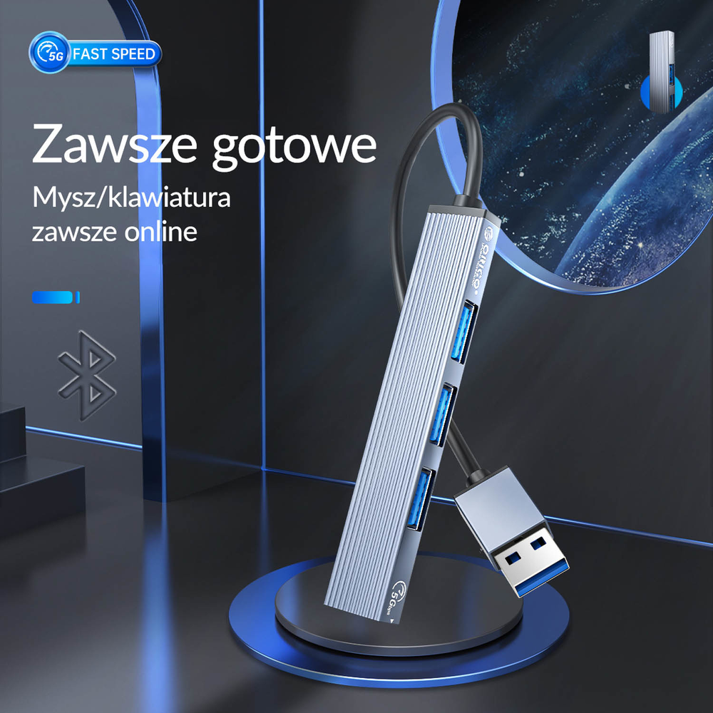 Orico Hub USB 5Gbps 1*USB-A 3.1, 3*USB-A 2.0, aluminiowy-1782172