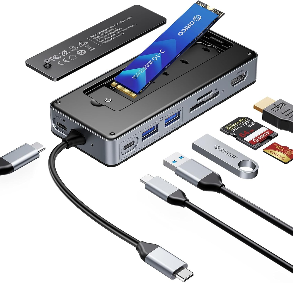 Orico Stacja dokująca USB-C z obudową na dysk M.2, 10 Gbps, HDMI 4K 60Hz-1808312