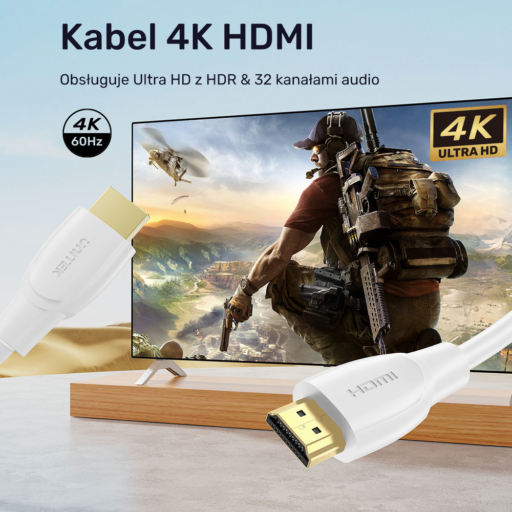 Unitek Kabel HDMI 2.0 4K biały 1,8m-1783668