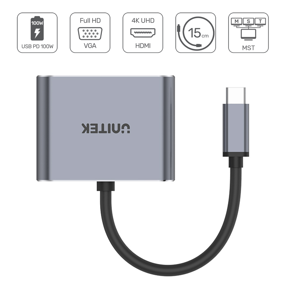Unitek Hub USB-C HDMI VGA USB-A i PD 100W D1049A-1276354