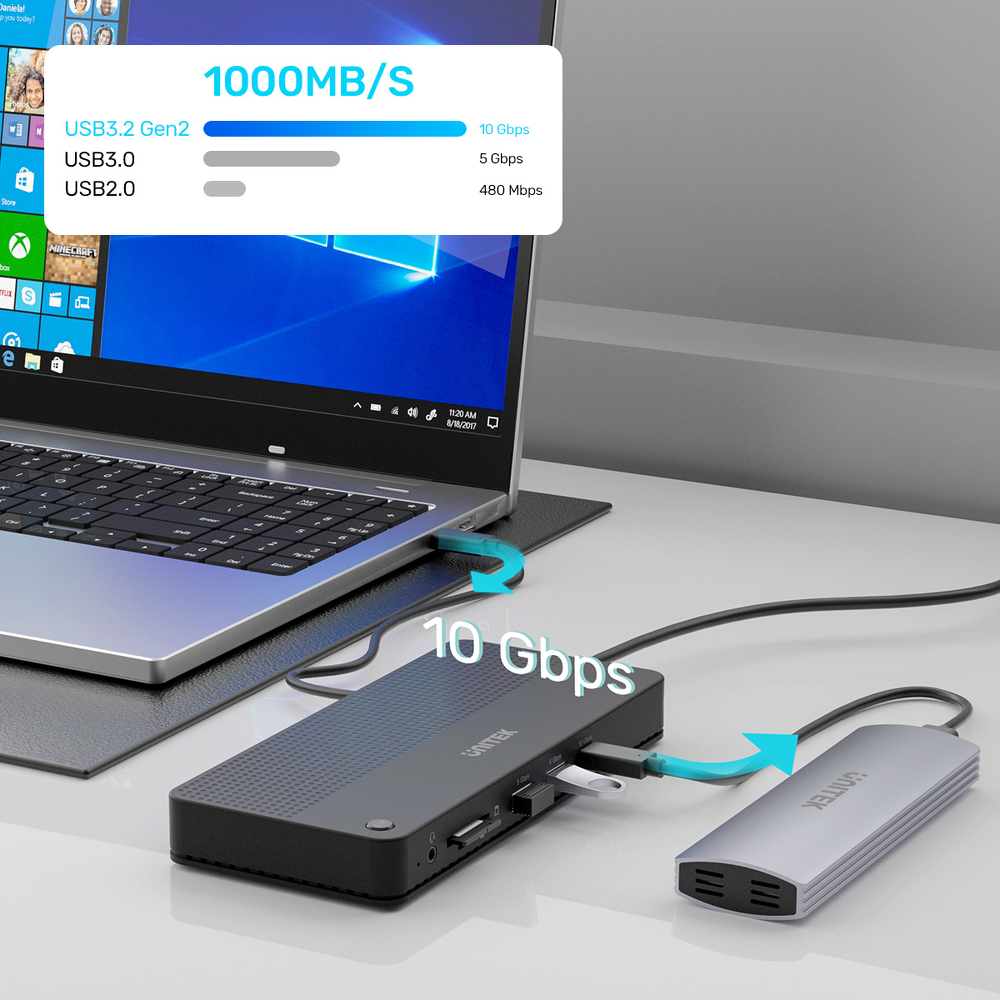 Unitek Stacja dokująca 12w1, HDMI 8K, USB 4, 100 W-1637390