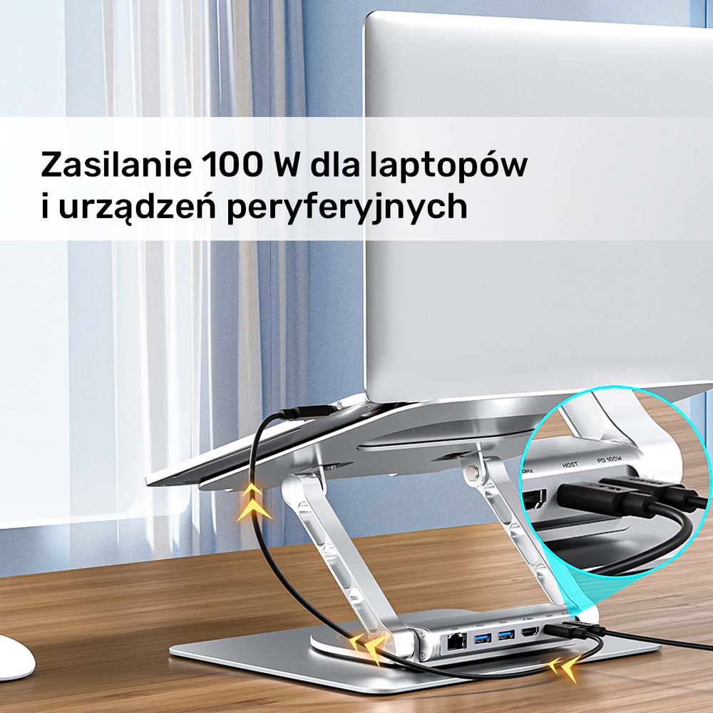Unitek Podstawka pod laptop z odłączanym hubem USB-C HDMI 1,4, 4K PD 100W-1783367