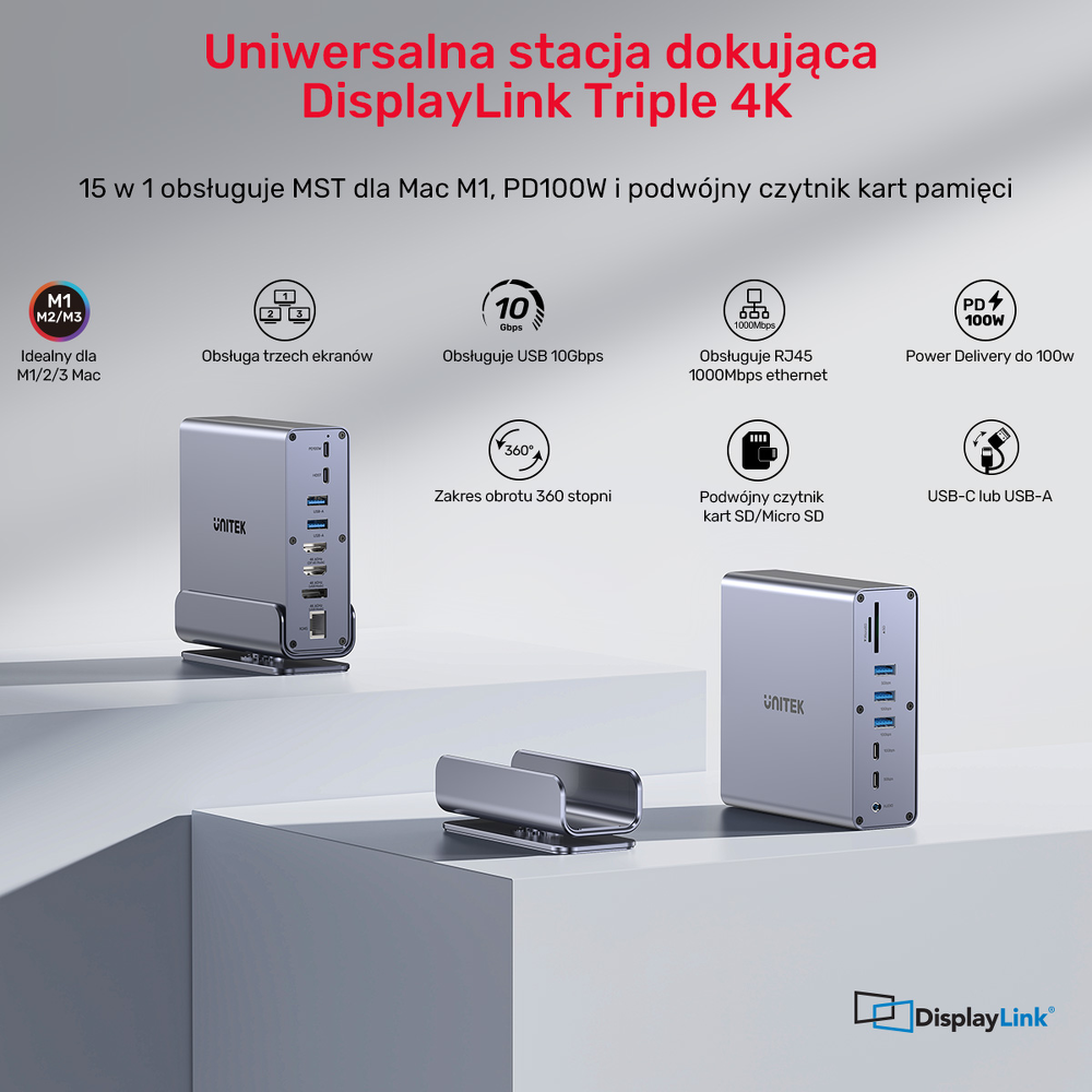 Unitek Uniwersalna stacja dokująca DisplayLink 4K x3-1787296