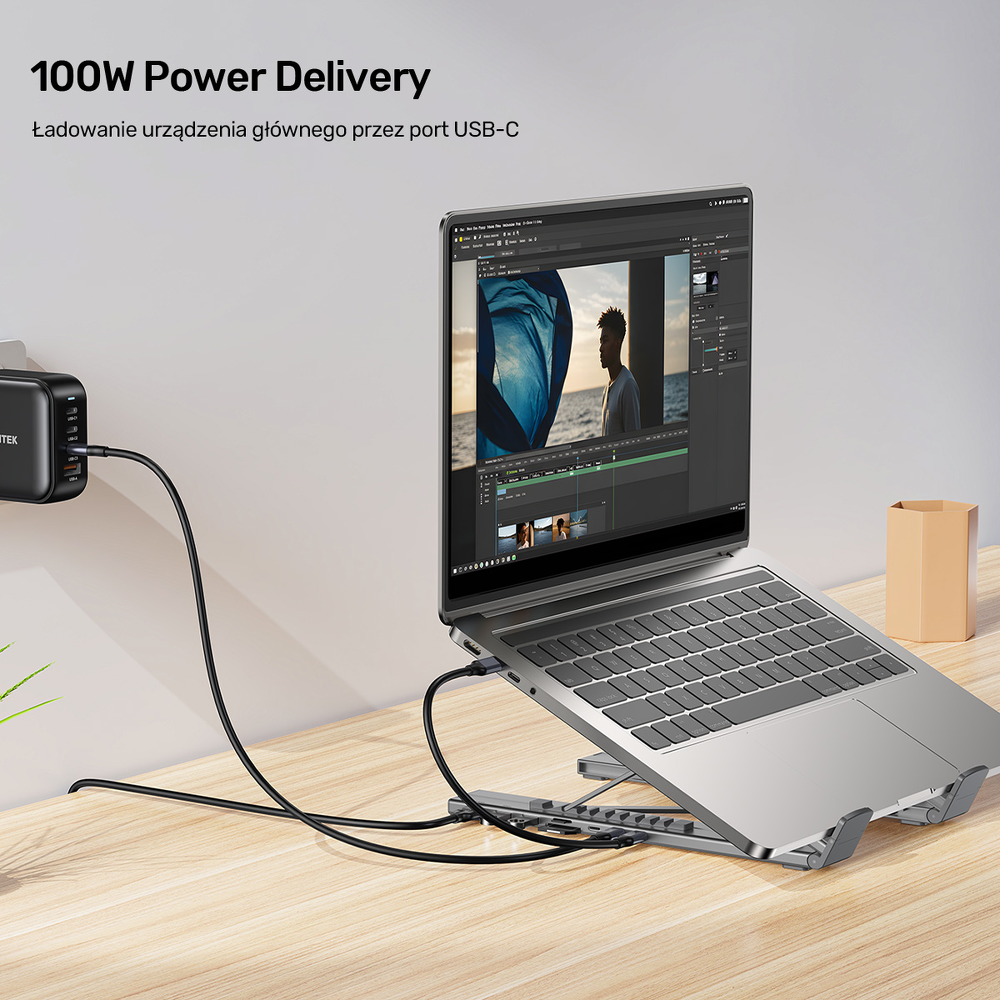Unitek Podstawka regulowana pod laptop z hubem/HDMI/PD/SD-1807776