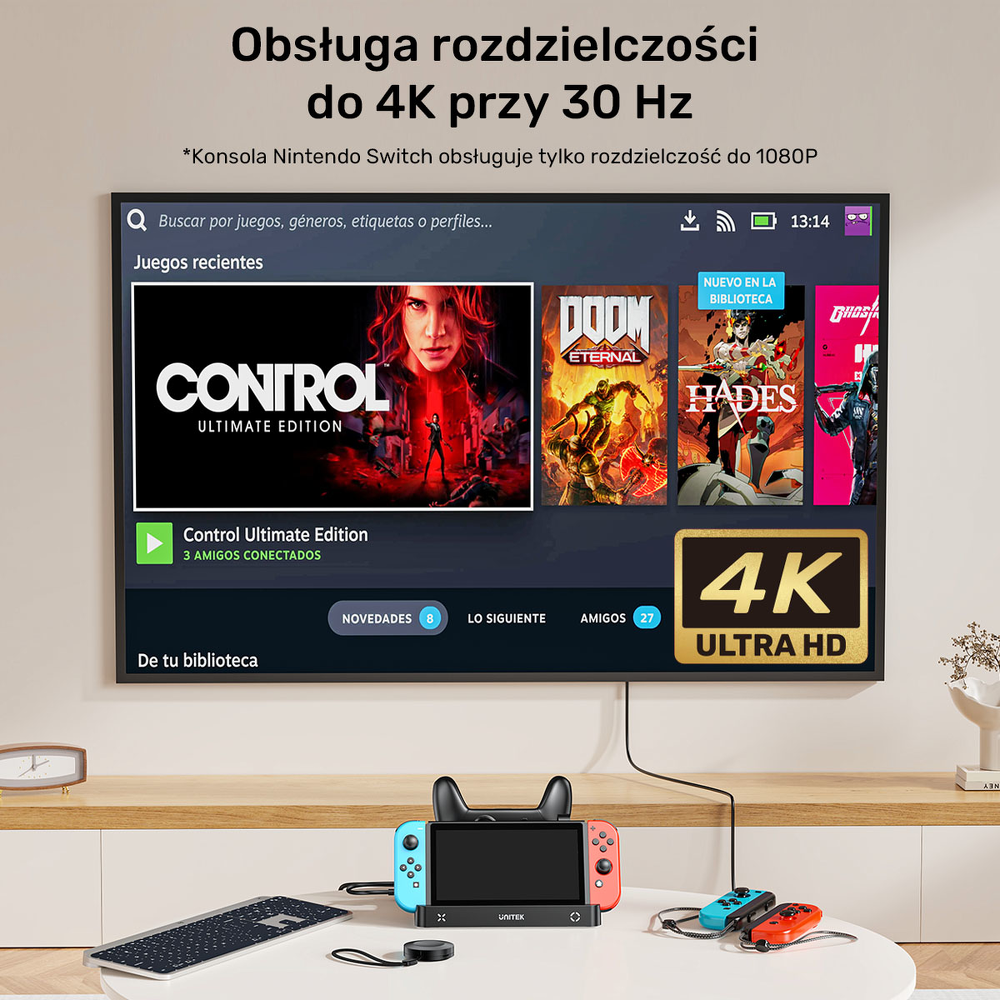 Unitek stacja ładująca Switch z przełącznikiem i czytnikiem kart do gier-1786031