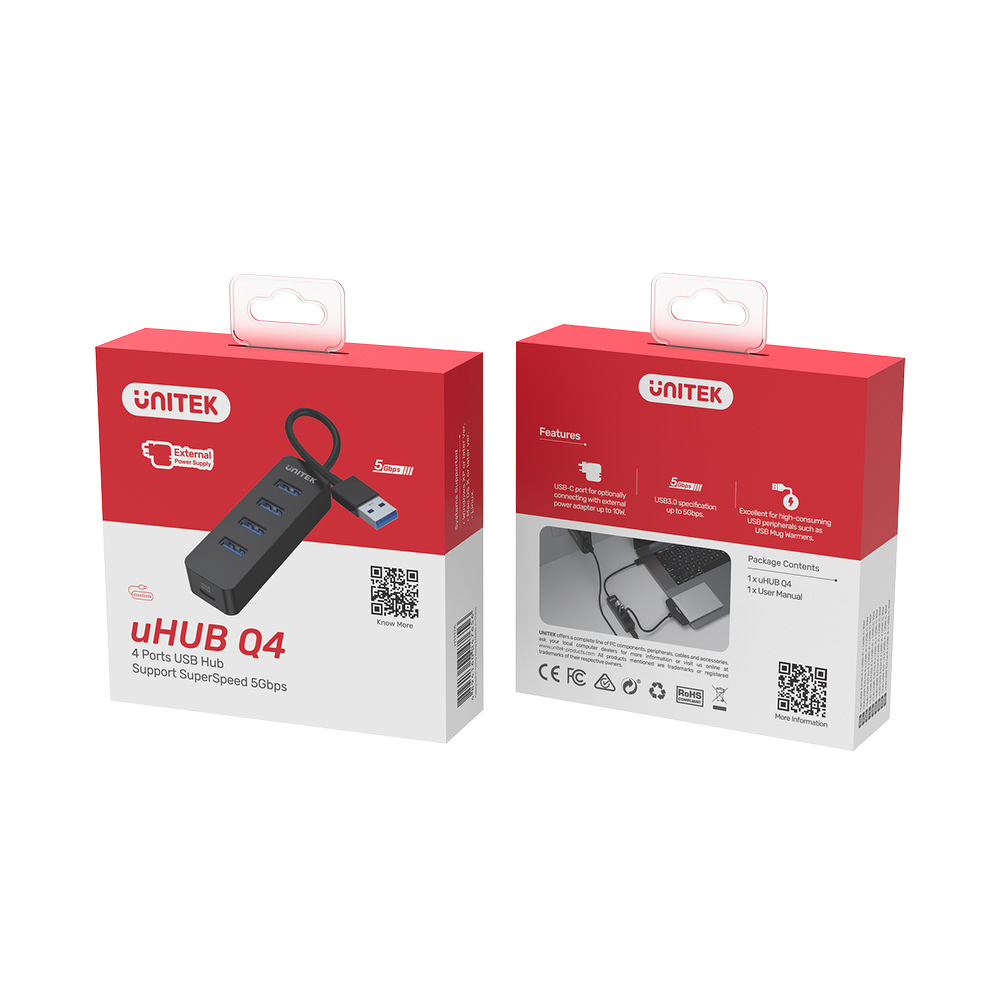 Unitek Hub USB-A, 4 porty USB 3.1, aktywny, 10 W-1278943