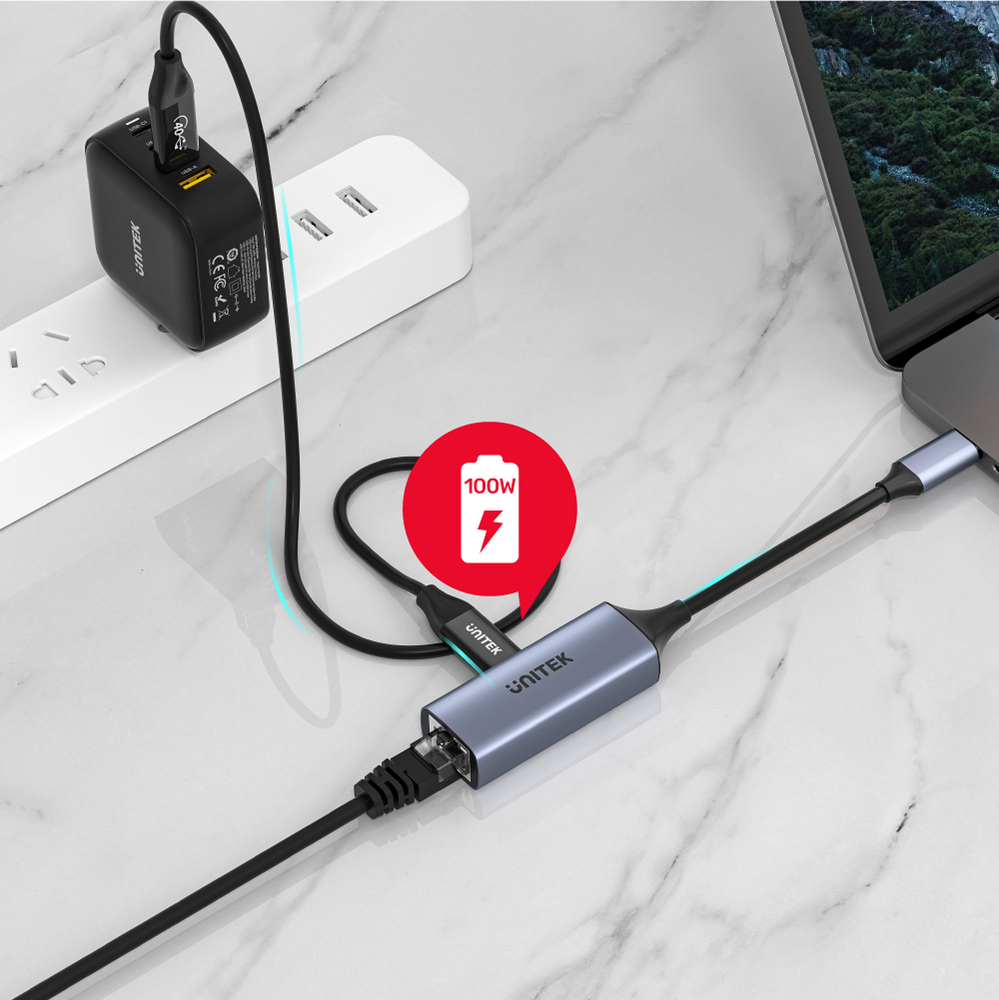 Unitek Adapter USB-C - RJ45 1Gbit LAN, PD 100W-1278618