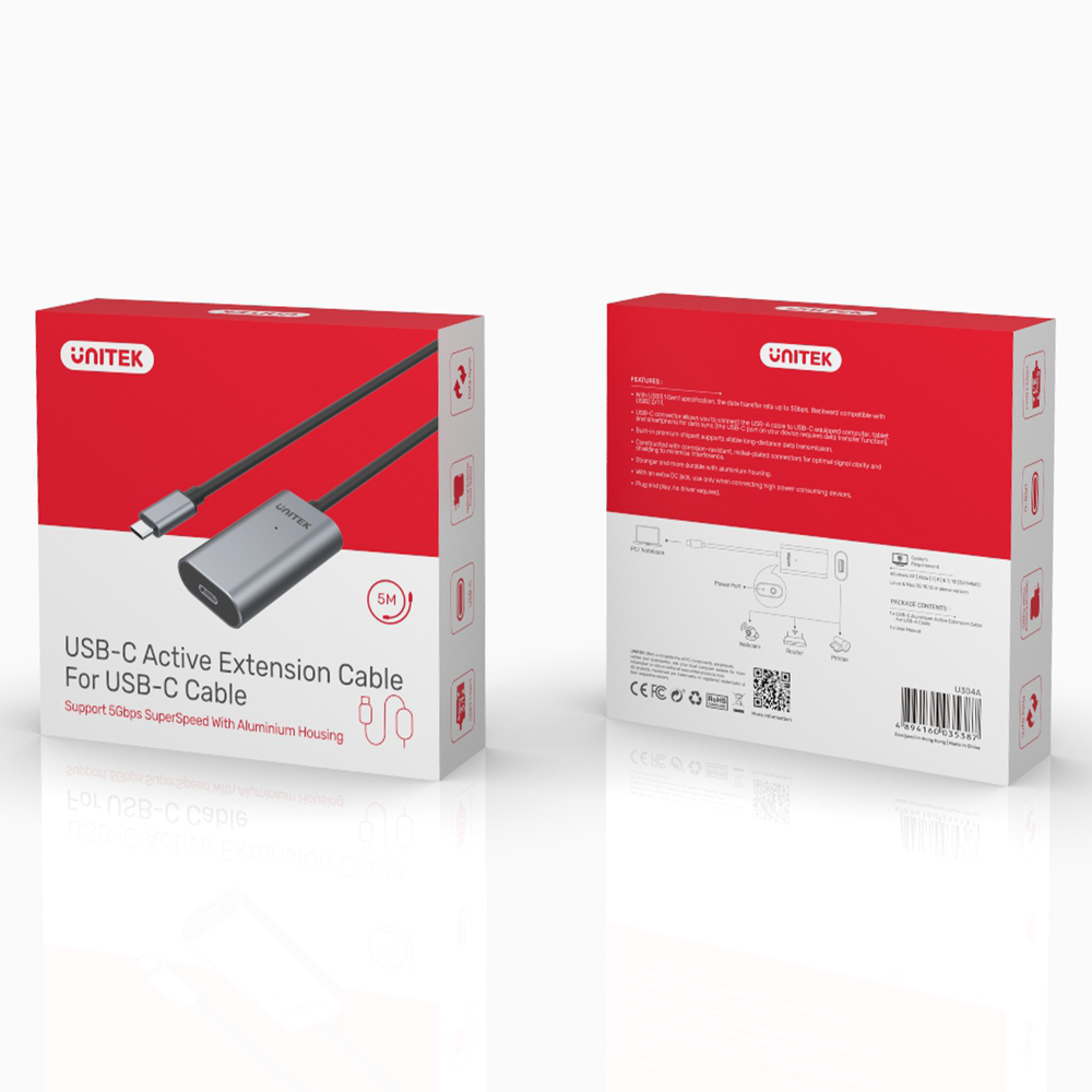 Unitek U304A wzmacniacz sygnału USB-C na USB(A) 5M-1275315