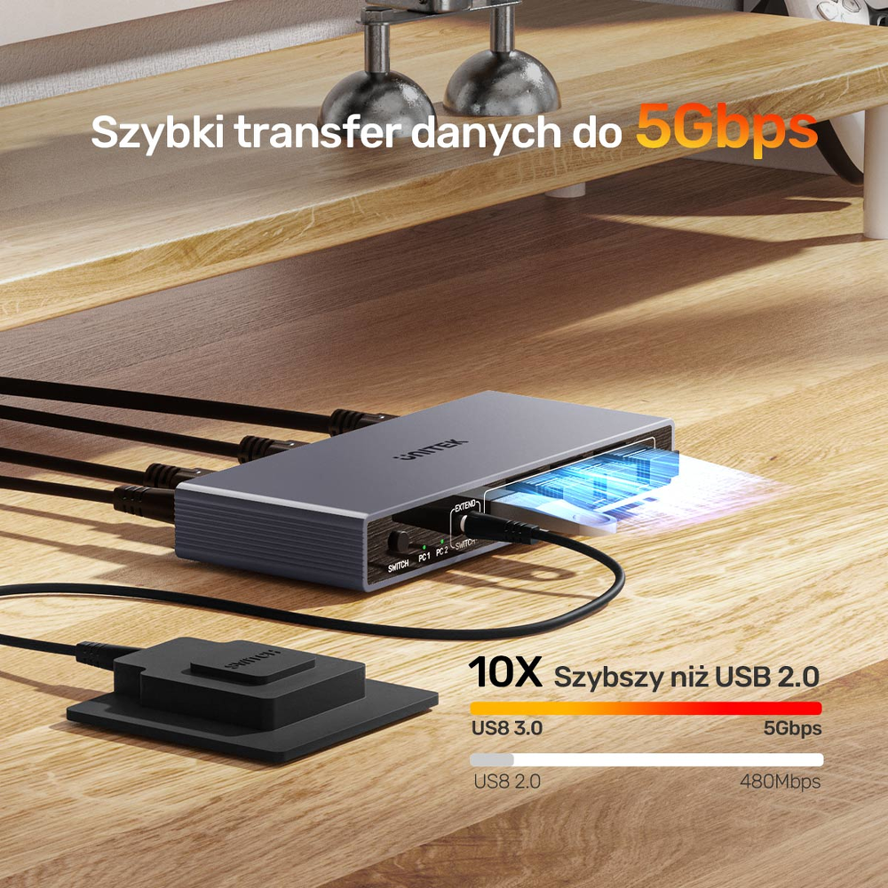 Unitek Przełącznik KVM 8K@60Hz USB 3.0 5Gbps DP-1785772
