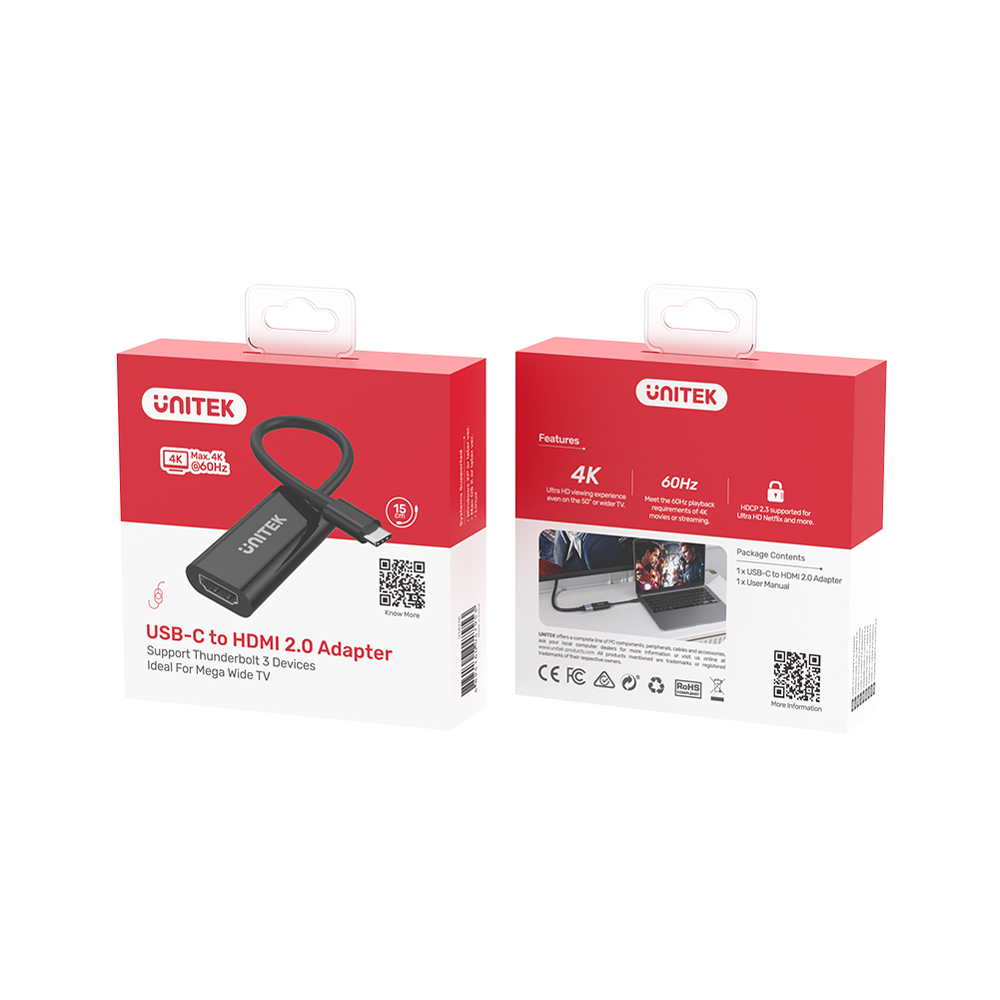 Unitek Adapter USB-C na HDMI 2.0, 4K@60Hz-1635842