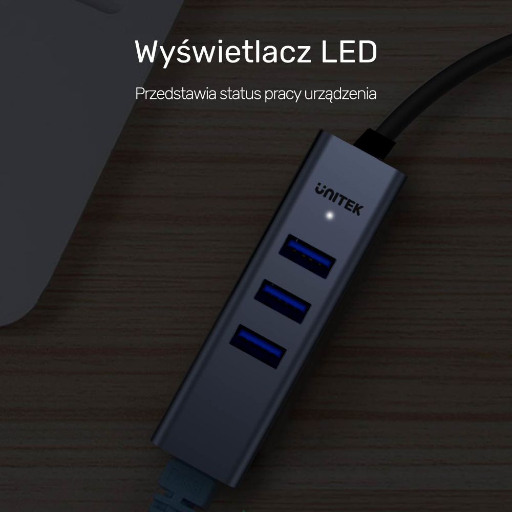 Unitek Hub USB C 4w1 Ethernet 3 x USB A 5 Gbps z adapterem USB A-1783402