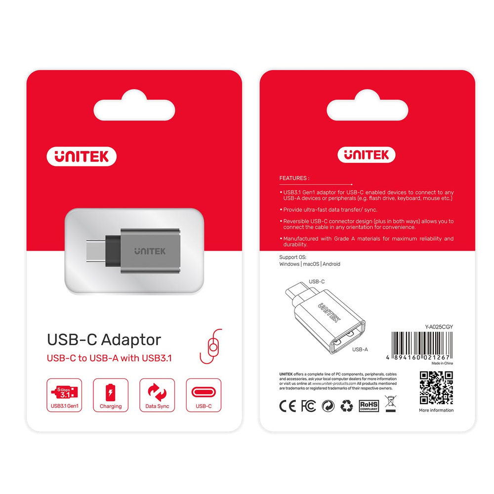 Unitek Y-A025CGY adapter USB TypC do USB (F) ALU-1654064