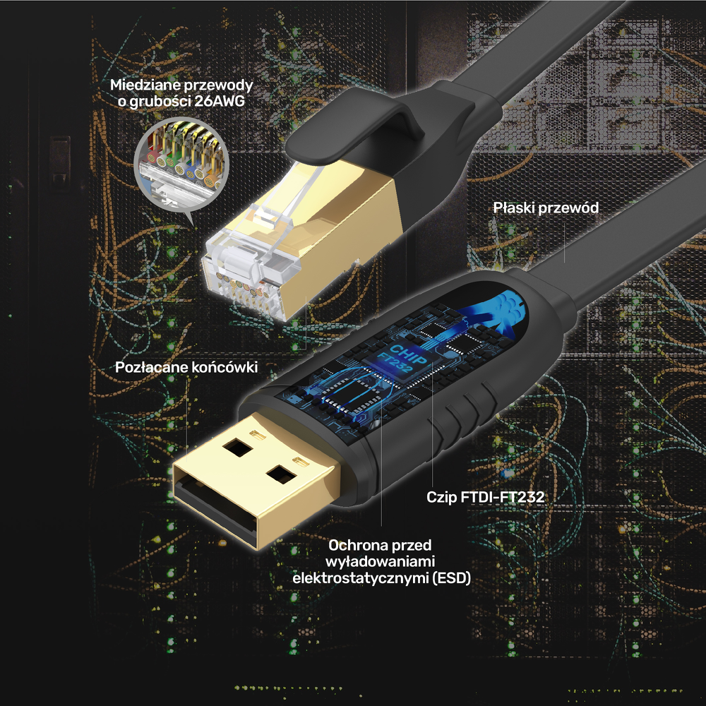 Unitek kabel RJ-45 na USB-A konsolowy 1,8m-1524575