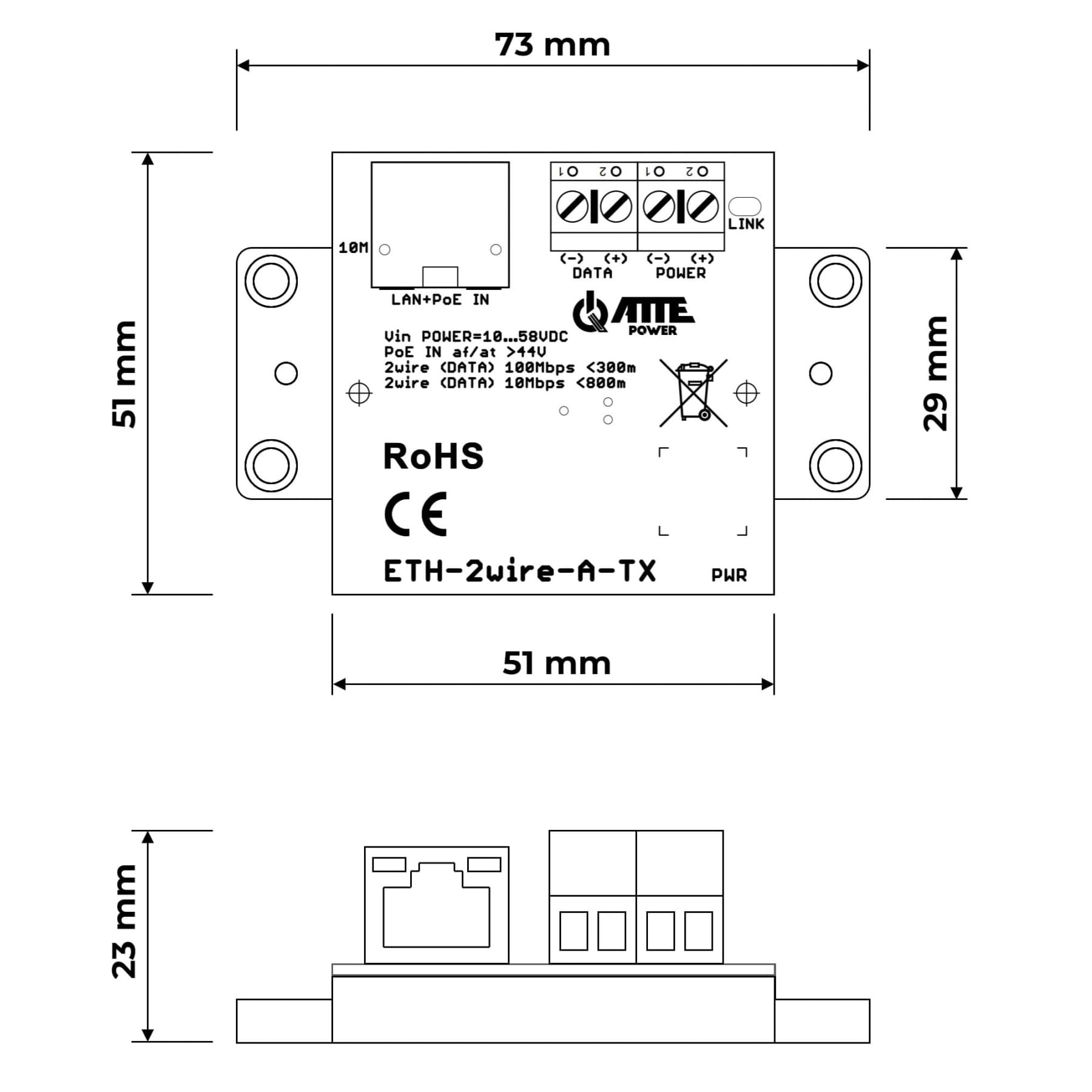 ZESTAW KONWERTERÓW UTP / 2-WIRE DO TRANSMISJI LAN+POE ETH-2WIRE-A-SET2 KOMPLET 2 SZT ATTE-1764836