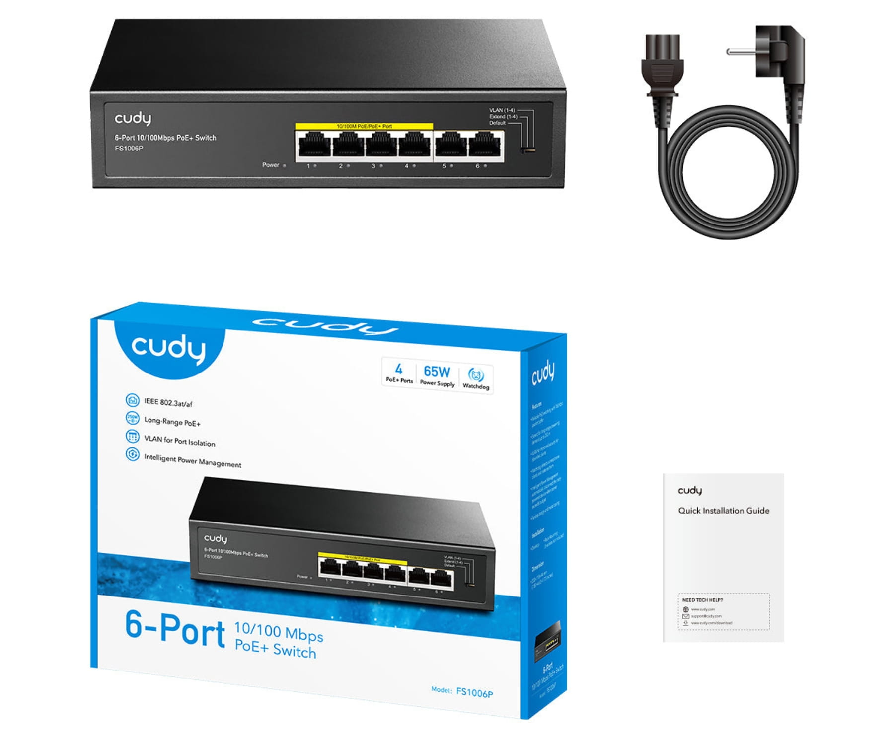 SWITCH POE FS1006P 4-PORTOWY CUDY-1790512