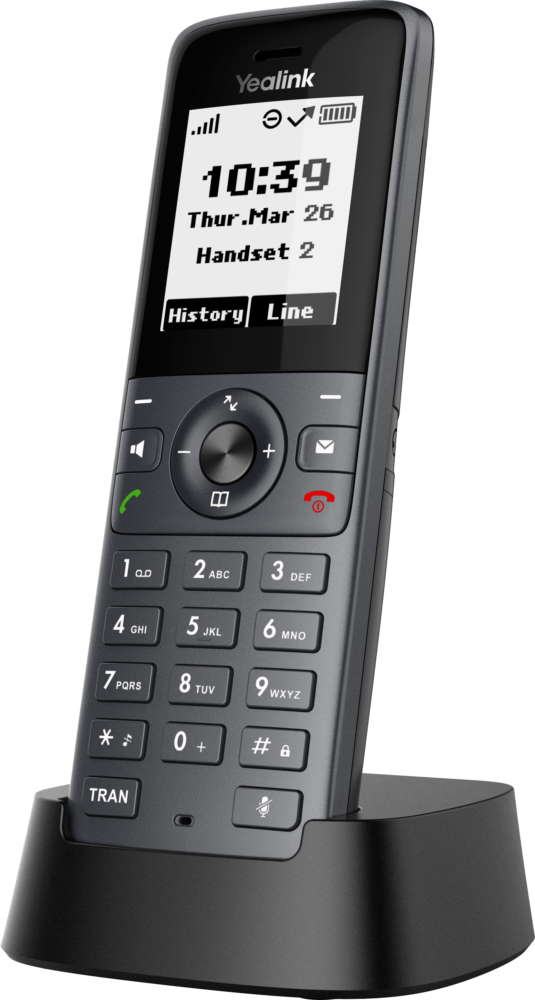 Yealink W71H – słuchawka DECT – widok pod katem z bazą.png