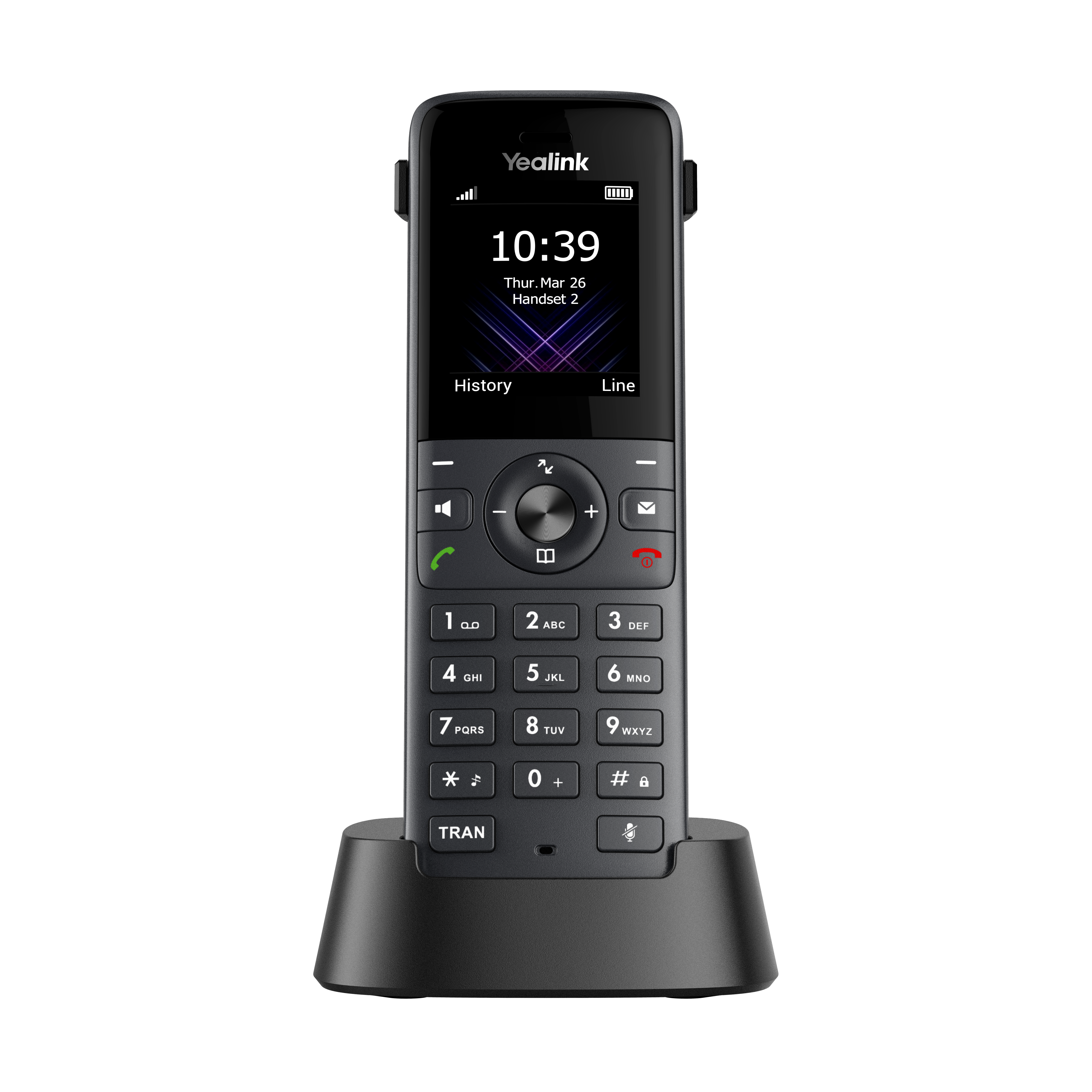 Yealink W73H – słuchawka DECT – widok z przodu z bazą.png