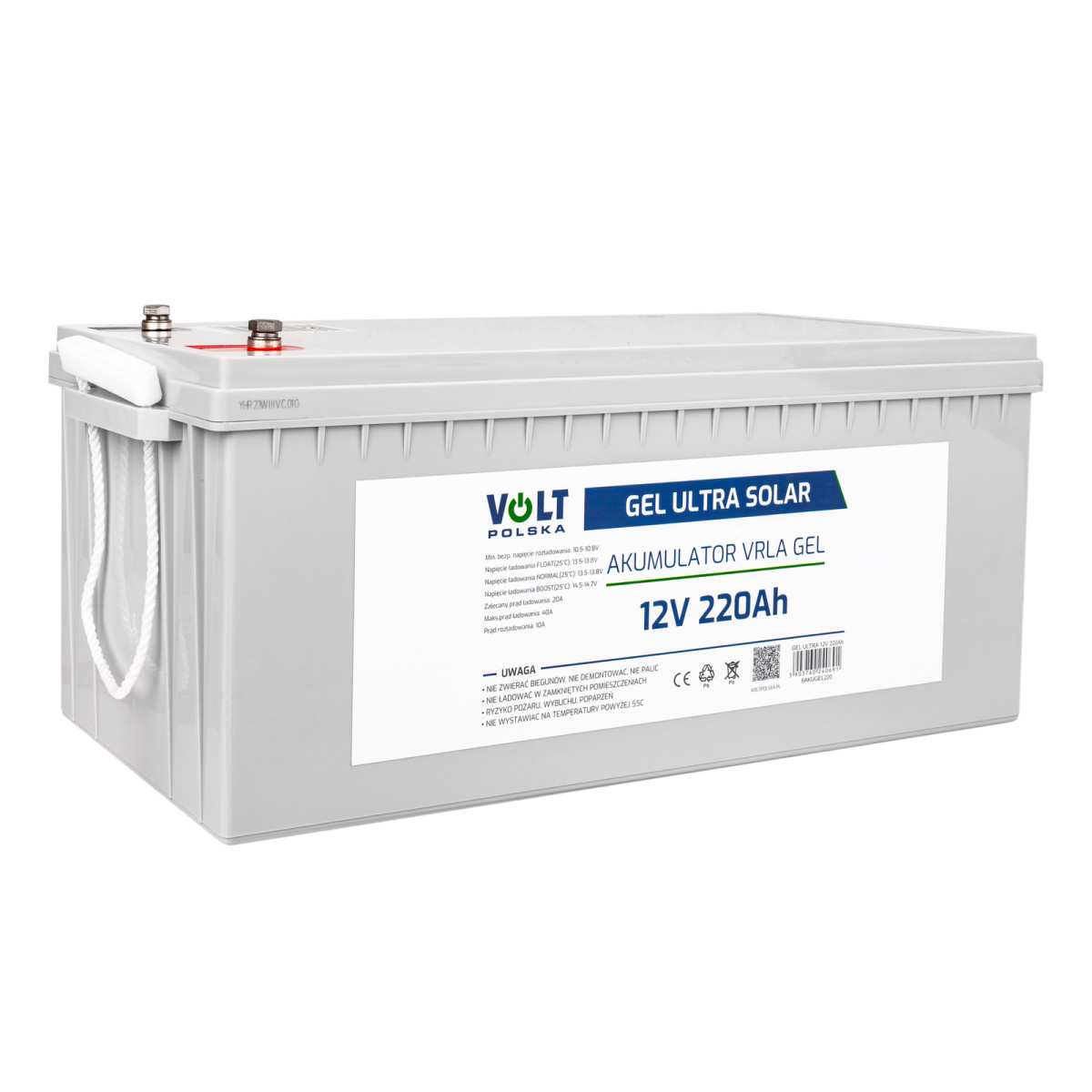 VOLT Polska VPRO PREMIUM 12V 220Ah – akumulator żelowy VRLA GEL – widok pod kątem.jpg