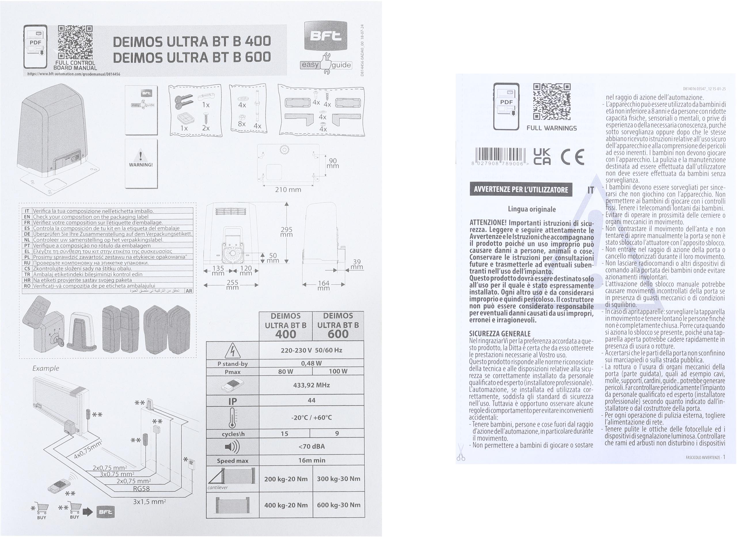 Zestaw BFT DEIMOS ULTRA BT B600 INT KIT do 600kg bram przesuwnych-1860788
