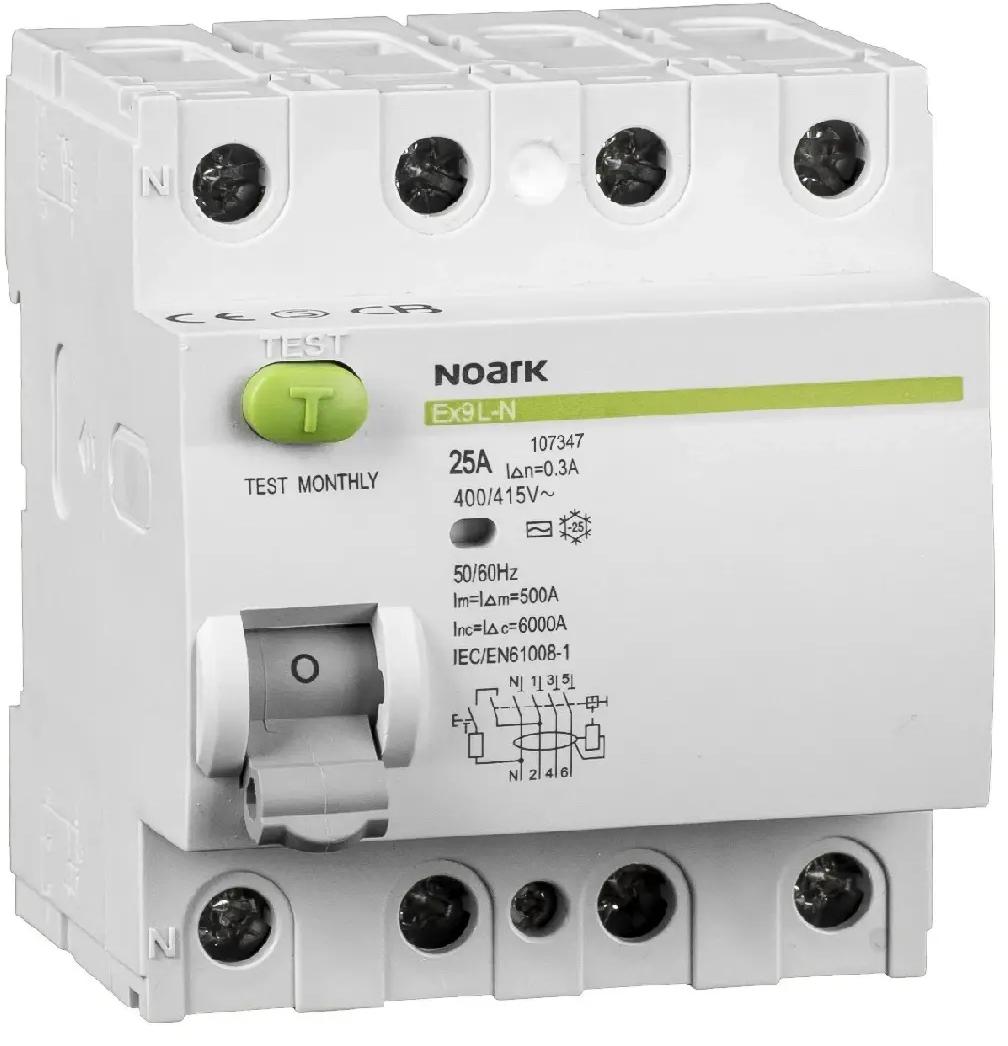 WYŁĄCZNIK RÓŻNICOWOPRĄDOWY, 6 KA, 25A, 30MA, 4P TYP AC EX9L-N. Noark 108331-1769419
