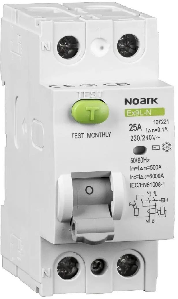 WYŁĄCZNIK RÓŻNICOWOPRĄDOWY, 6 KA, 25A, 30MA, 2P TYP AC EX9L-N Noark 108314-1919958