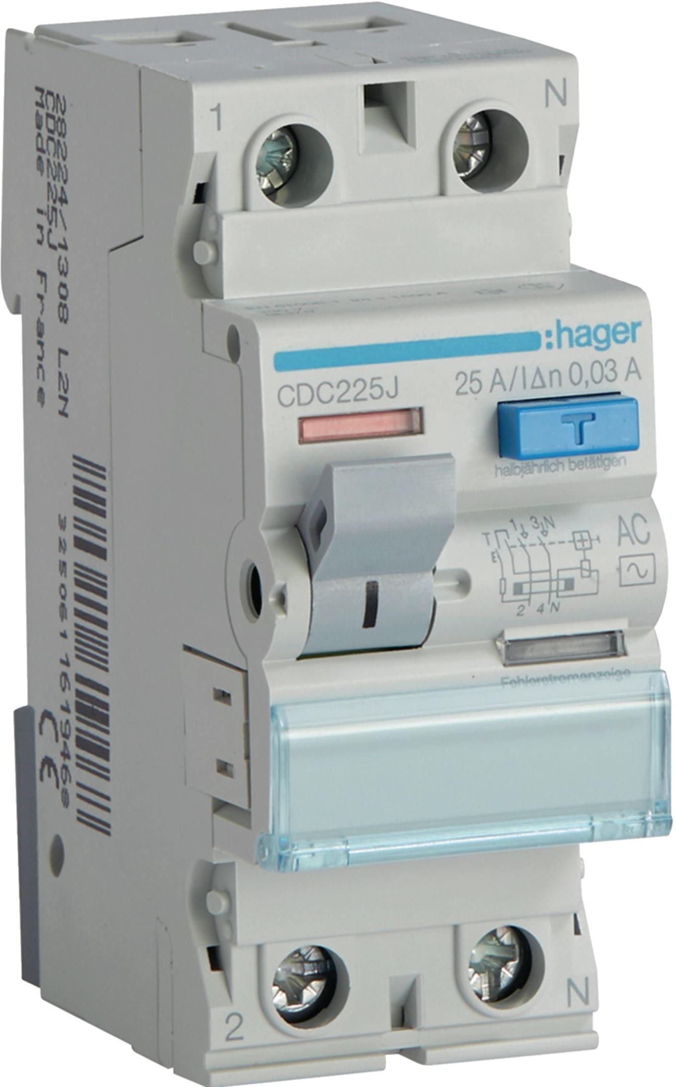 Wyłącznik różnicowoprądowy 1P+N 25A 30mA 6kA AC HAGER CDC225J-1855646