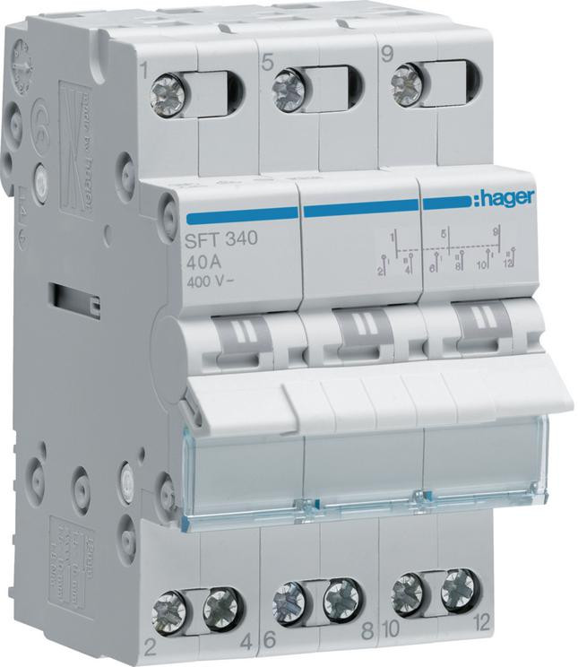Modułowy przełącznik instalacyjny I-0-II  3P 40A 400VAC Hager SFT340-1930969