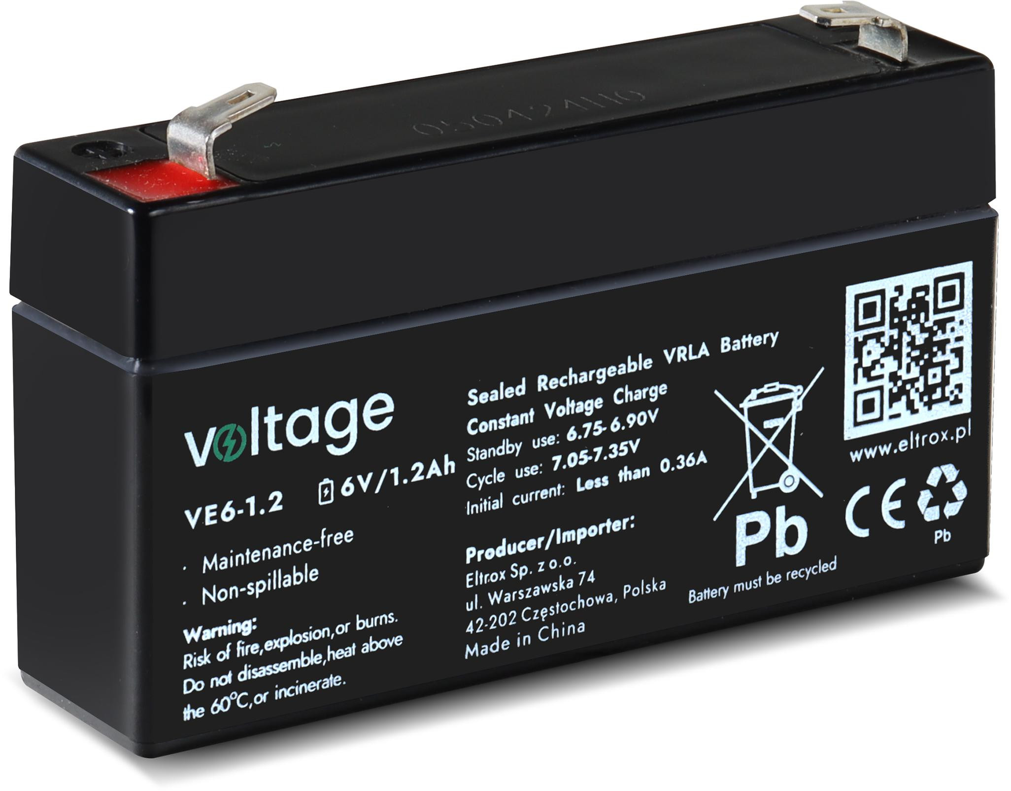 Akumulator AGM Voltage 6V 1,2Ah VE6-1.2 (Żywotność 6-9 lat)-1910226