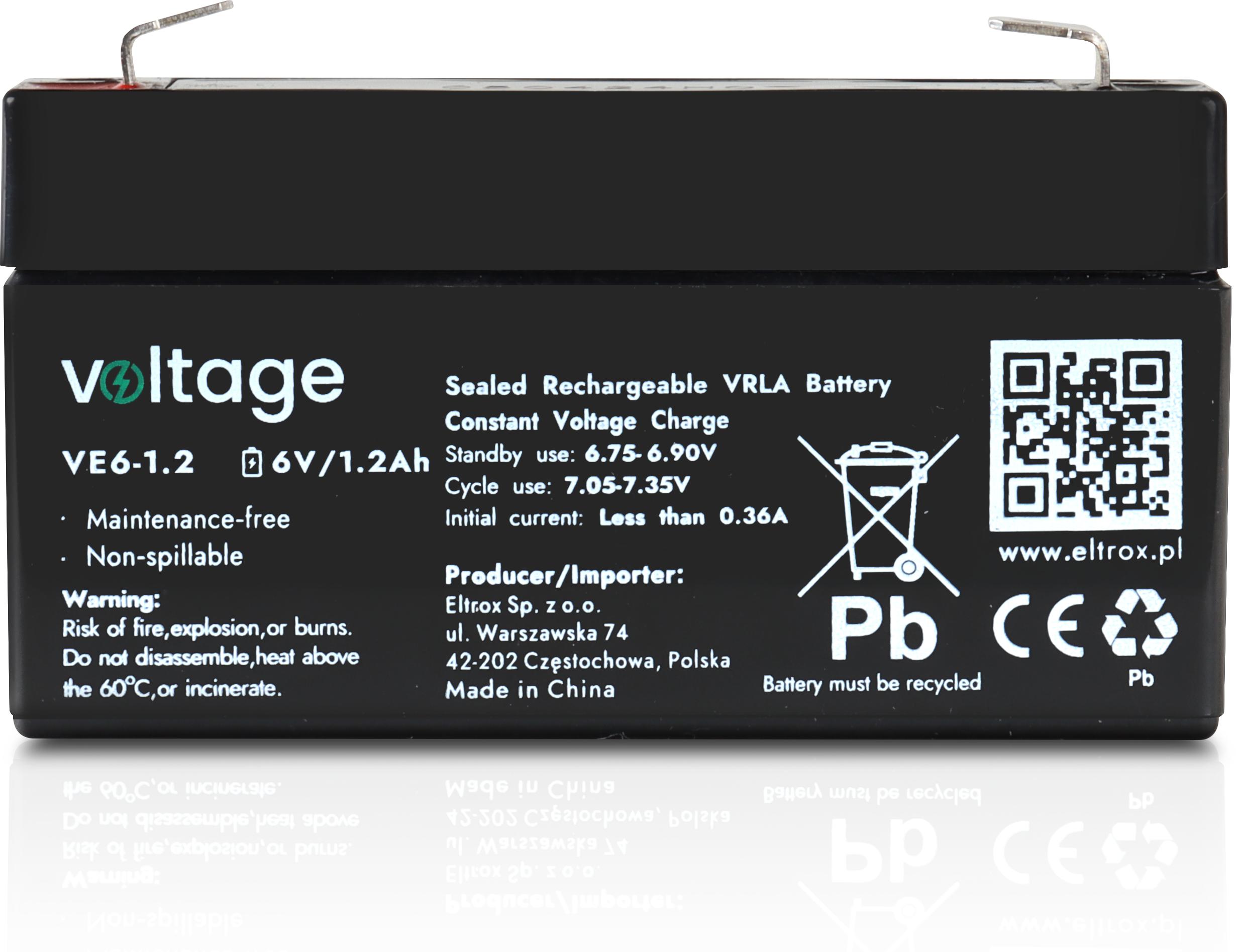 Akumulator AGM Voltage 6V 1,2Ah VE6-1.2 (Żywotność 6-9 lat)-1845258