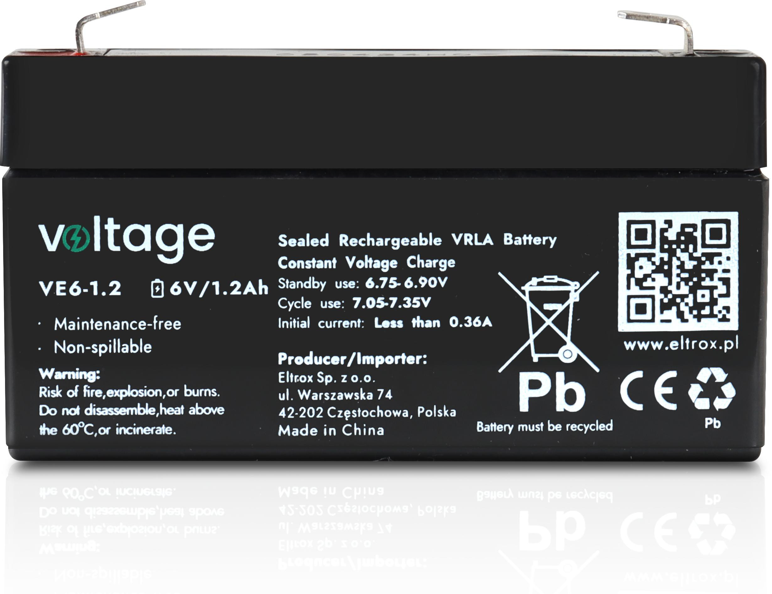 Akumulator AGM Voltage 6V 1,2Ah VE6-1.2 (Żywotność 6-9 lat)-1910228
