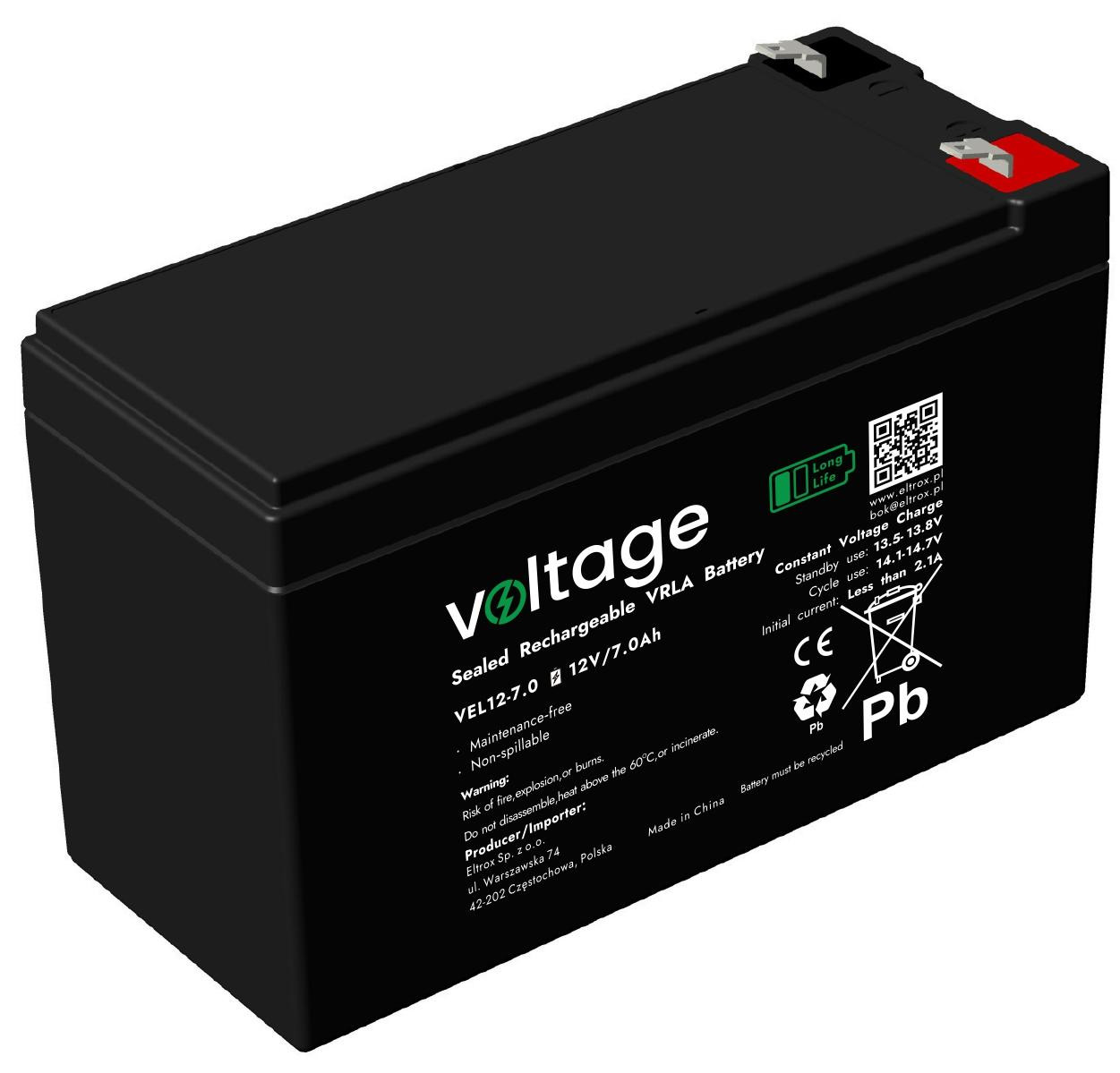 Akumulator AGM Voltage Long Life 12V 7Ah VEL12-7.0 (Żywotność 15 lat)-1918128