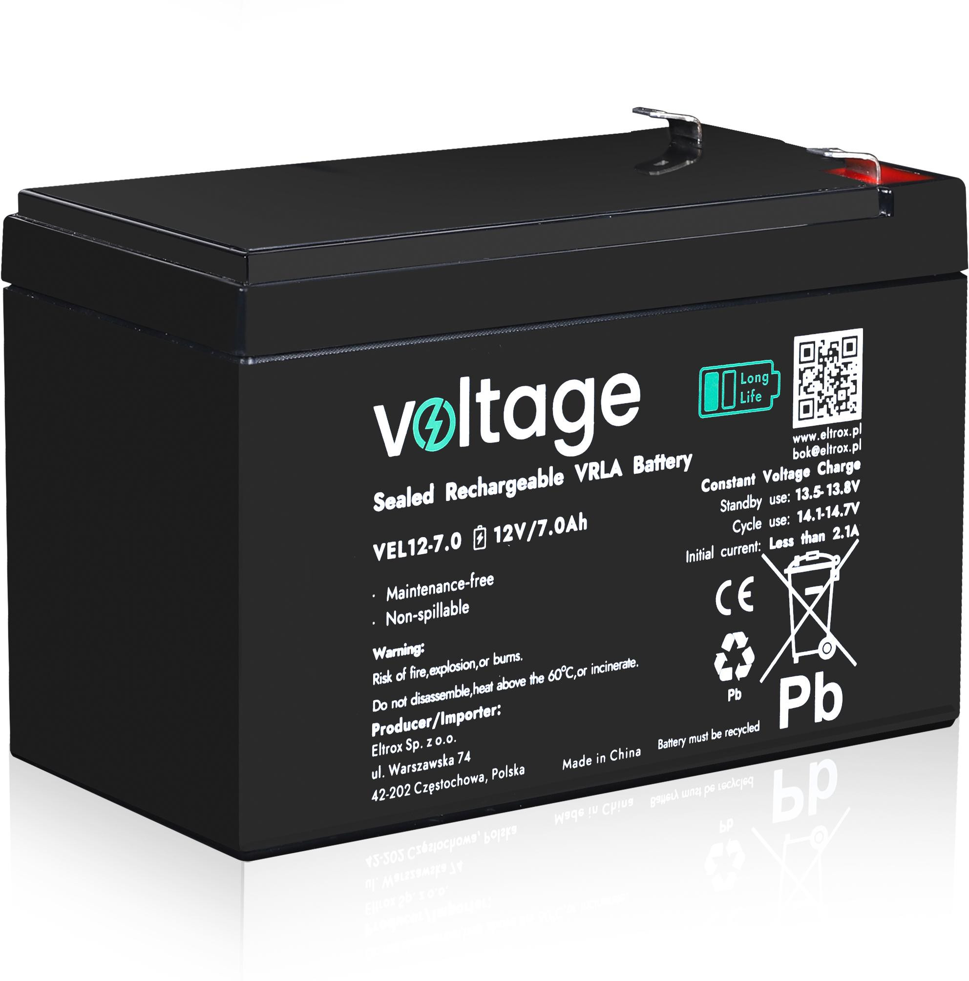 Akumulator AGM Voltage Long Life 12V 7Ah VEL12-7.0 (Żywotność 15 lat)-1943596