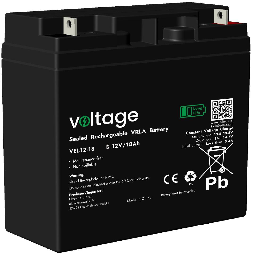 Akumulator AGM Voltage Long Life 12V 18Ah VEL12-18 (Żywotność 15 lat)-1866583