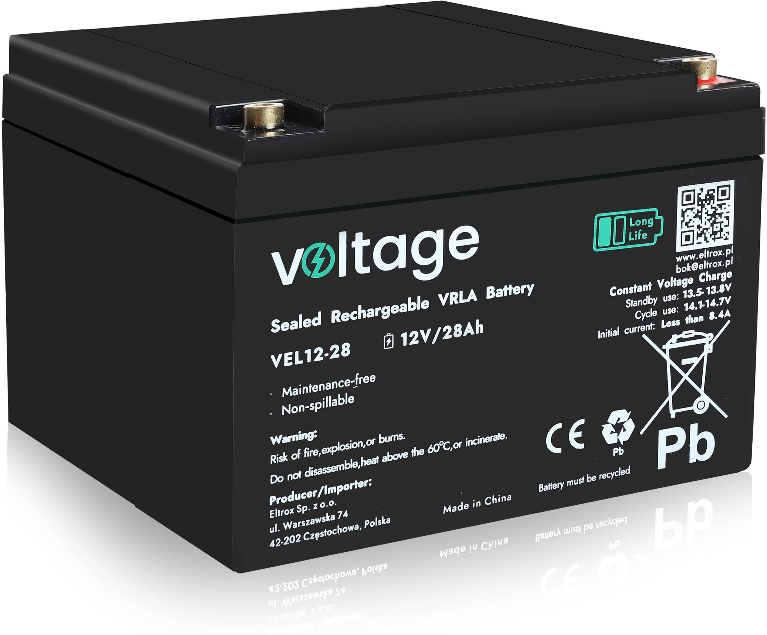 Akumulator AGM Voltage Long Life 12V 28Ah VEL12-28 (Żywotność 15 lat)-1943605
