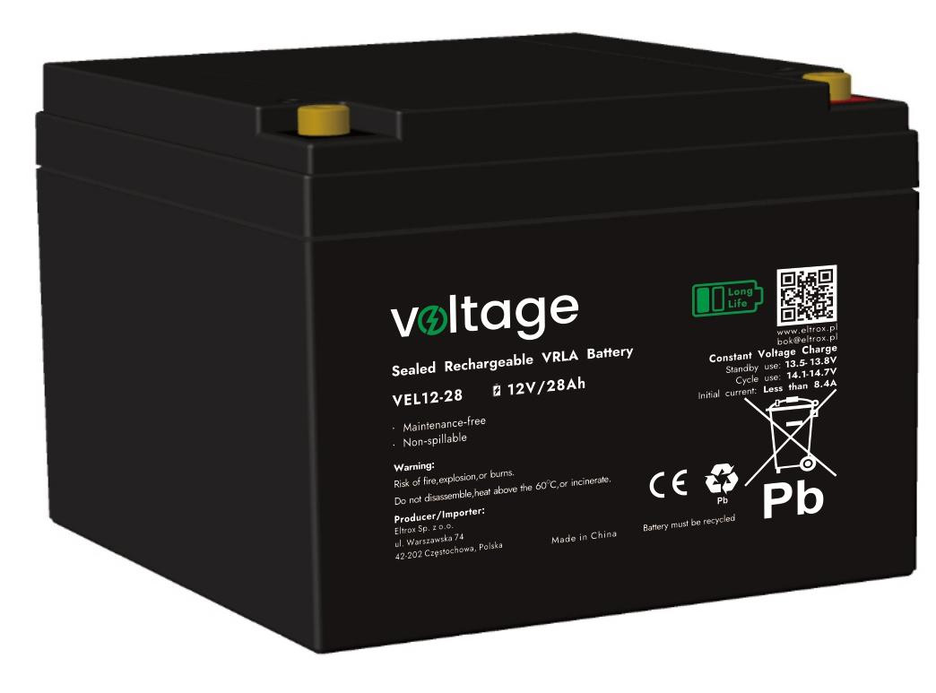 Akumulator AGM Voltage Long Life 12V 28Ah VEL12-28 (Żywotność 15 lat)-1918130