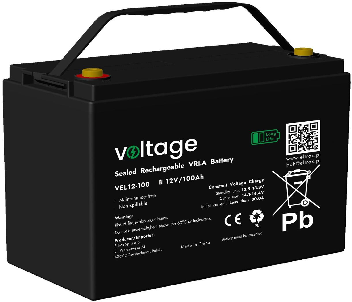 Akumulator AGM Voltage Long Life 12V 100Ah VEL12-100 (Żywotność 15 lat)-1932152