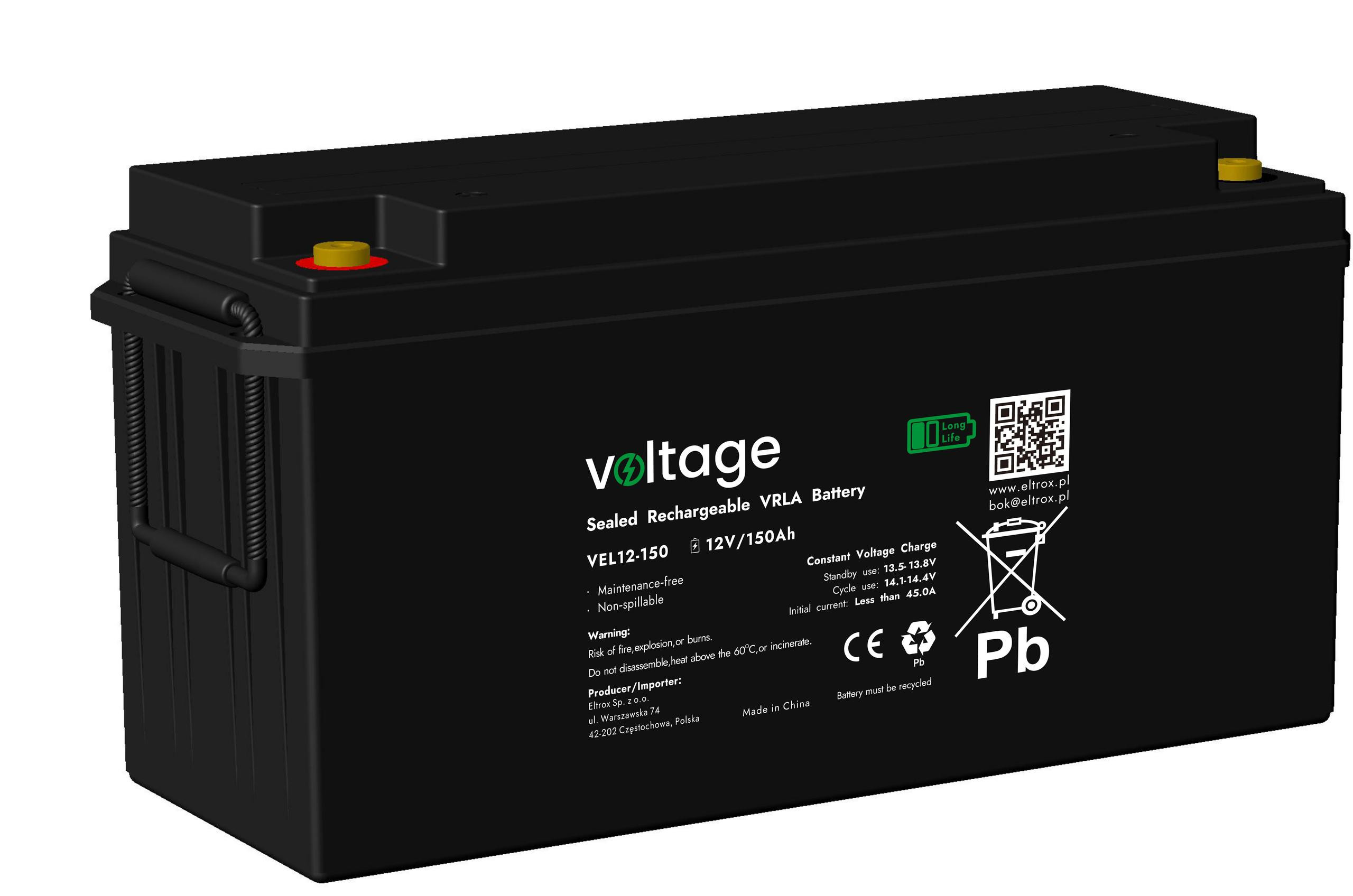 Akumulator AGM Voltage Long Life 12V 150Ah VEL12-150 (Żywotność 15 lat)-1932328