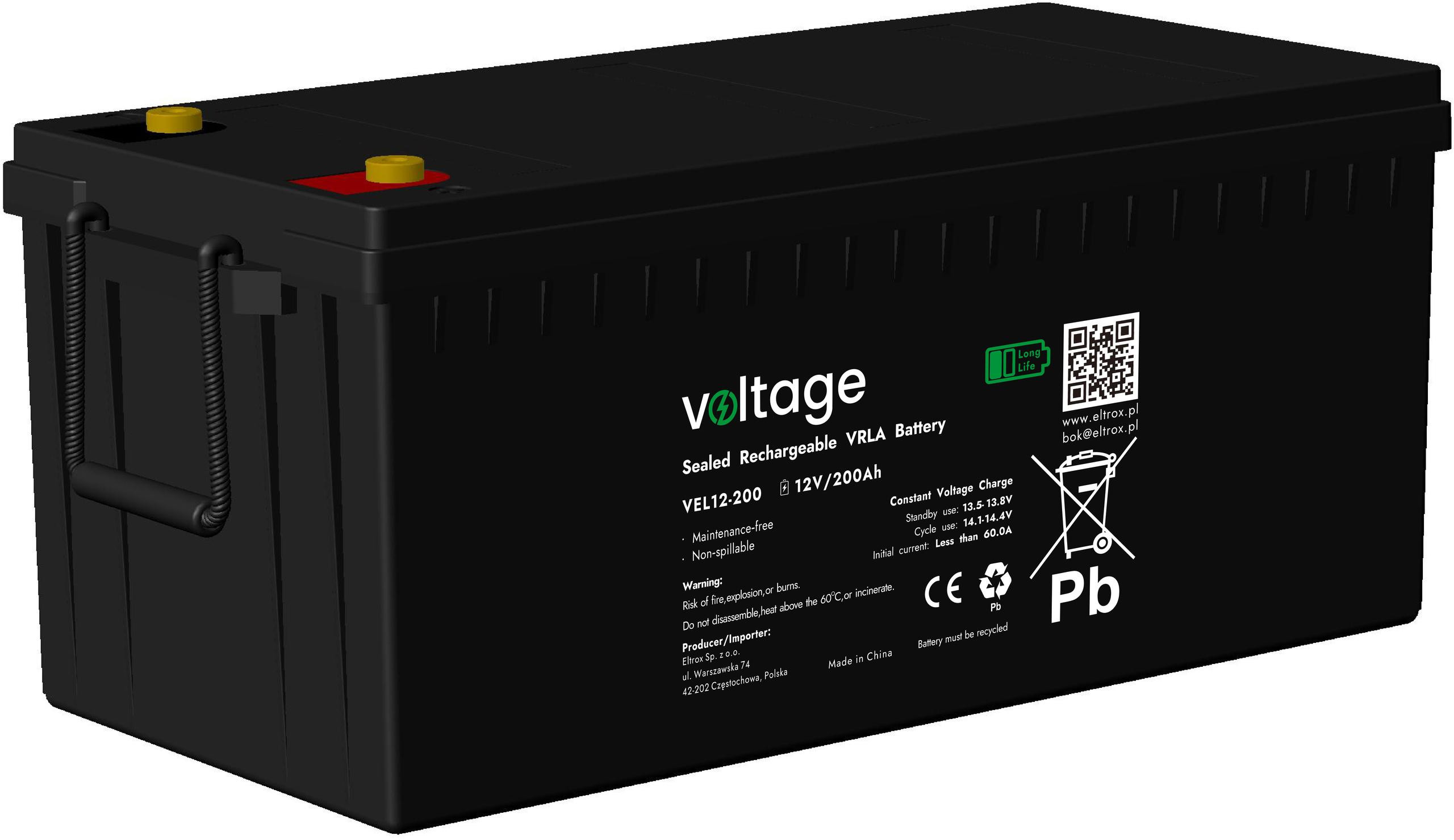 Akumulator AGM Voltage Long Life 12V 200Ah VEL12-200 (Żywotność 15 lat)-1932329