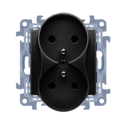 KONTAKT SIMON 10 MODUŁ CZARNY MAT GNIAZDO 2X Z/U Z PRZESŁONAMI ZACISKI ŚRUBOWE 16A 250V-1953665