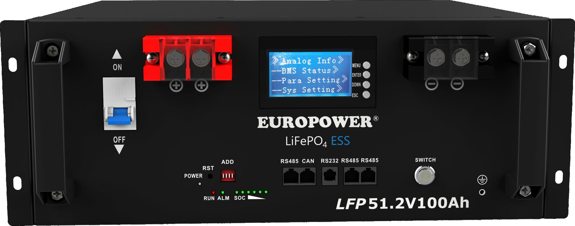 Magazyn energii LiFePO4 EUROPOWER serii LFP 51,2V 100Ah BMS, LCD (Żywotność ~5000 cykli) + STOJAK-1967954